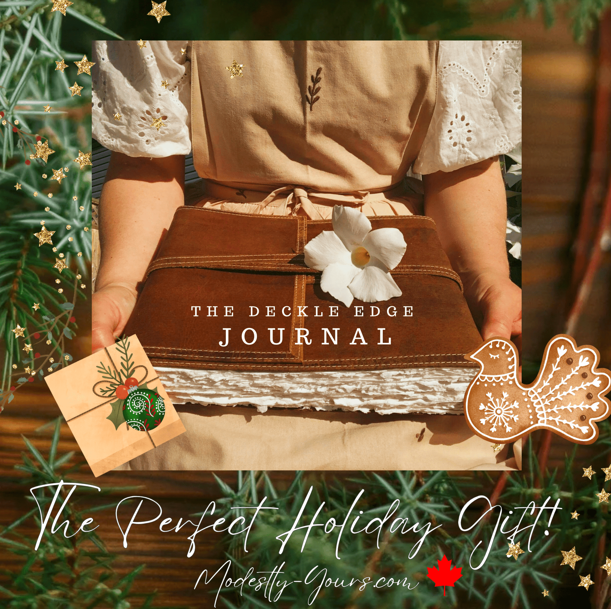 Modestly Yours, Canada Home 6 x 8" / Brown Watercolor Leather Journal, Brown or Red, Large or Small