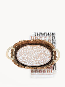KORISSA KITCHEN Bread Warmer & Basket Gift Set with Tea Towel - Owl Oval