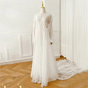 Avigail Designs White Trailing Robe / M Luxurious Lillian Sleepwear Set