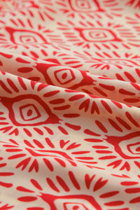 DropshipClothes Maxi Dresses Fiery Red Boho Geometric Print One Shoulder Side Slit Maxi Dress