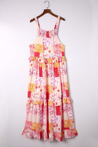 DropshipClothes Maxi Dresses Multicolor Boho Geometric Floral Print Sleeveless Maxi Dress