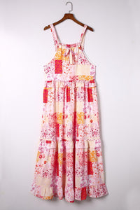 DropshipClothes Maxi Dresses Multicolor Boho Geometric Floral Print Sleeveless Maxi Dress