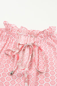 DropshipClothes Maxi Dresses Pink Abstract Print Split Neck Sleeveless Maxi Dress
