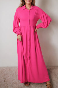 DropshipClothes Maxi Dresses Rose Bubble Sleeve Shirt Maxi Dress