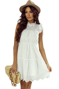DropshipClothes Mini Dresses White Elegant Hollowed Flutter A-line Short Dress