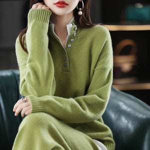 Modestly Yours New 2023 Ladies 100% Cashmere Wool Suit Casual Long Sleeve Pullover Sweater Solid Color Knit Long Wide Leg Pants Pure Wool Suit