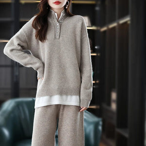 Modestly Yours camel / S New 2023 Ladies 100% Cashmere Wool Suit Casual Long Sleeve Pullover Sweater Solid Color Knit Long Wide Leg Pants Pure Wool Suit