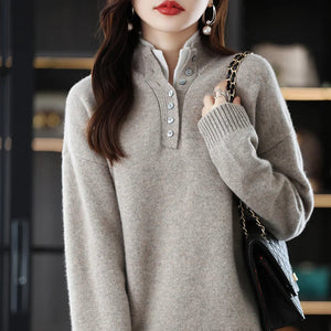 Modestly Yours New 2023 Ladies 100% Cashmere Wool Suit Casual Long Sleeve Pullover Sweater Solid Color Knit Long Wide Leg Pants Pure Wool Suit