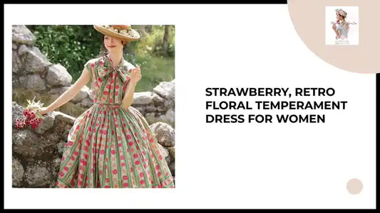 Strawberry, Retro Floral Temperament Dress For Women by@Outfy