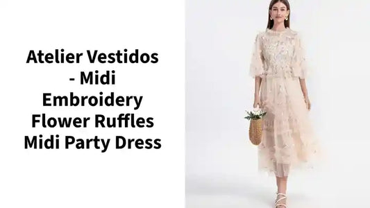 Atelier Vestidos - Midi Embroidery Flower Ruffles Midi Party Dress by@Outfy