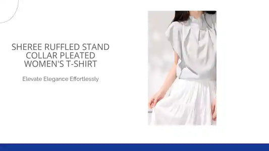 Sheree Ruffled Stand Collar Pleated Women's T-shirt by@Outfy