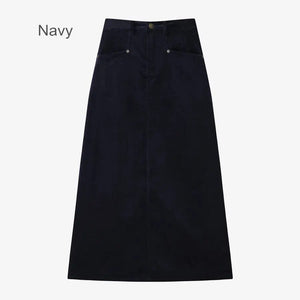 Modestly Yours skirt Navy Skirt / XS Christi Stretchy Corduroy Pocket Cotton Skirt and/or Turtleneck