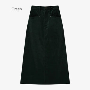 Modestly Yours skirt Green Skirt / XS Christi Stretchy Corduroy Pocket Cotton Skirt and/or Turtleneck