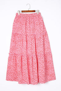 DropshipClothes Skirts & Petticoat Pink Leopard Print Frilled Drawstring High Waist Maxi Skirt
