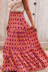 DropshipClothes Skirts & Petticoat Rose Vintage Boho Floral Print Tiered Maxi Skirt