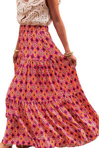 DropshipClothes Skirts & Petticoat Rose Vintage Boho Floral Print Tiered Maxi Skirt