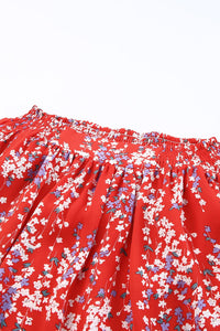 DropshipClothes Two Piece Dresses Fiery Red Multicolor Floral Ruffled Crop Top and Maxi Skirt Set
