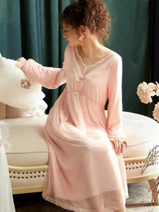 Modestly Yours Vintage Modal Gauze Women Nightgowns Deliacate Embroidery  Princess Sleepwear Loose Royal Nightwear Spring Autumn Home Dress