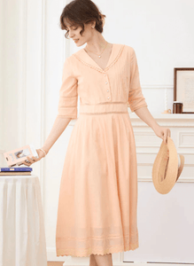 Modestly Yours Women Dresses Peach / S Sailor Collar A-Line Cotton Dress