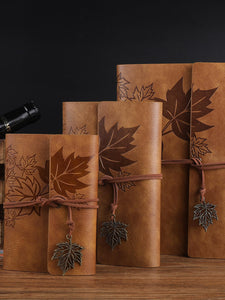 1pc Leaf Decor Notebook, Coffee Brown Retro Notebook For Office - Modestly Yours
