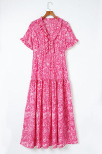 Pink Paisley Print Boho Holiday Ruffle Tiered Maxi Dress-8