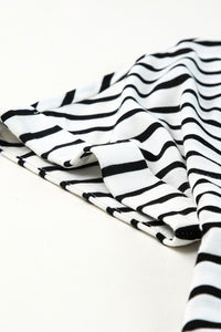 Black Striped Print Side Split Short Sleeve V Neck Maxi Dress-11