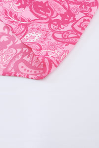Pink Paisley Print Boho Holiday Ruffle Tiered Maxi Dress-12