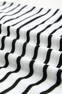 Black Striped Print Side Split Short Sleeve V Neck Maxi Dress-13