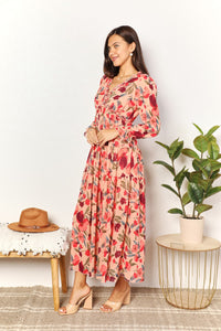 Double Take Floral Frill Trim Flounce Sleeve Plunge Maxi Dress-4