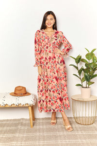 Double Take Floral Frill Trim Flounce Sleeve Plunge Maxi Dress-2