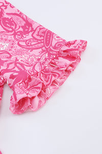Pink Paisley Print Boho Holiday Ruffle Tiered Maxi Dress-11