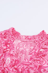 Pink Paisley Print Boho Holiday Ruffle Tiered Maxi Dress-10