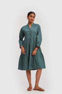 Ruched Green Midi Dress-0