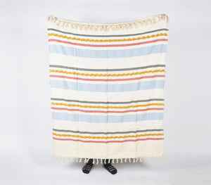 Handwoven & Tufted Cotton Striped Multicolor Throw-1