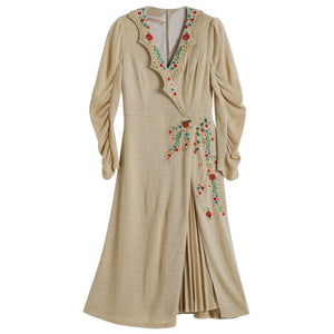 Anne's Royal Vintage Embroidery Hand Beaded Knit Dress - Modestly Yours
