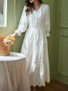 Annie's Eyelet Lace White Dress, Cotton - Modestly Yours