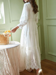 Annie's Eyelet Lace White Dress, Cotton - Modestly Yours