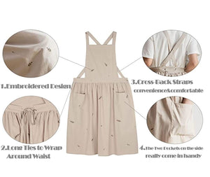 Modestly Yours, Canada apron Natural with florals Cotton Linen Apron Pinafore