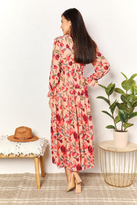 Double Take Floral Frill Trim Flounce Sleeve Plunge Maxi Dress-1