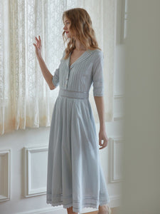 Baby Blue Sailor Collar, Cotton Dress - Modestly Yours