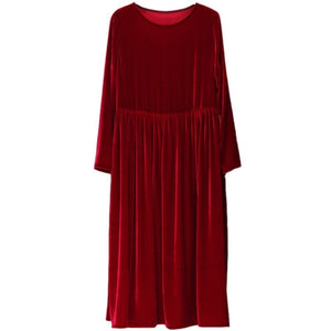 Burgundy Cottage Velour Pocket Dress (M-7XL) - Modestly Yours