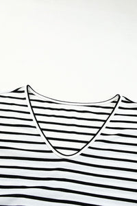 Black Striped Print Side Split Short Sleeve V Neck Maxi Dress-9