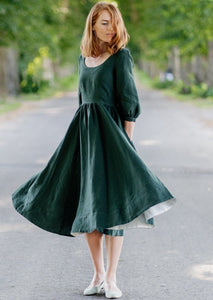 Carmen Dress Evergreen - 3/4 Sleeve - Modestly Yours