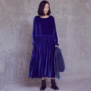 Cottage Blue, Velour Pocket Dress (M-7XL) - Modestly Yours