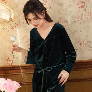 Cottage Holiday Nightgown, Pants set, Velour M-XL Burgandy or Dark Green - Modestly Yours