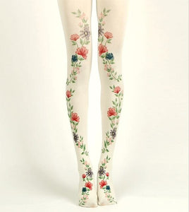 Cottagecore Tights, Painted Florals - Modestly Yours