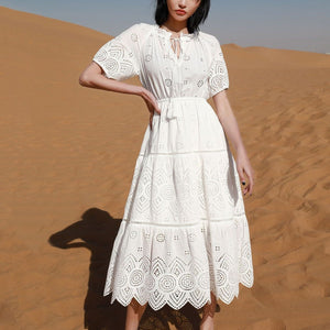 Cotton Floral Embroidery Lace Dress - Modestly Yours