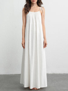Cotton Leisure Slip Dress, Loose Drape Lightweight Comfy Breathable White - Modestly Yours