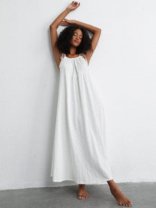 Cotton Leisure Slip Dress, Loose Drape Lightweight Comfy Breathable White - Modestly Yours