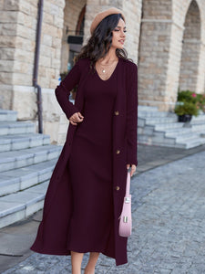 Modestly Yours Dress and Cardigan Maroon / S Winter's Glory, Solid Sleeveless Sweater Dress and Button Front Cardigan